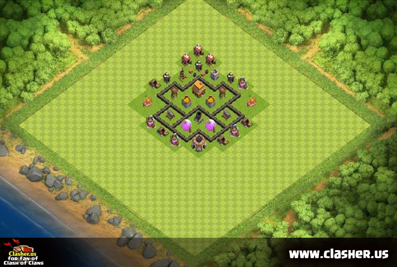 Map Clash Of Clans Town Hall 4 - Hybrid Base Map #2 - Clash Of Clans | Clasher.us
