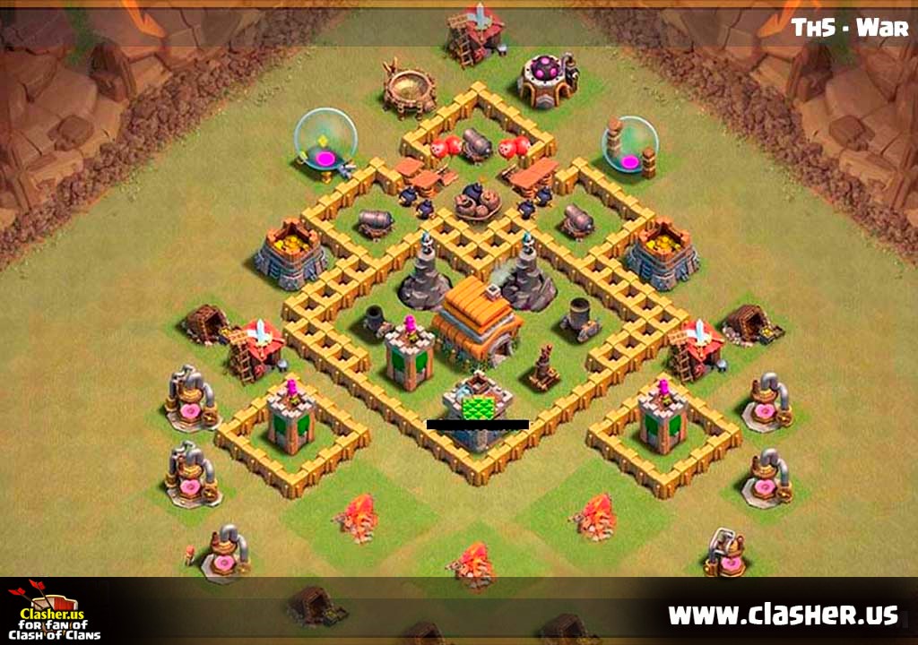 Town Hall 5 - WAR Base Map #10 - Clash of Clans Clasher.us.