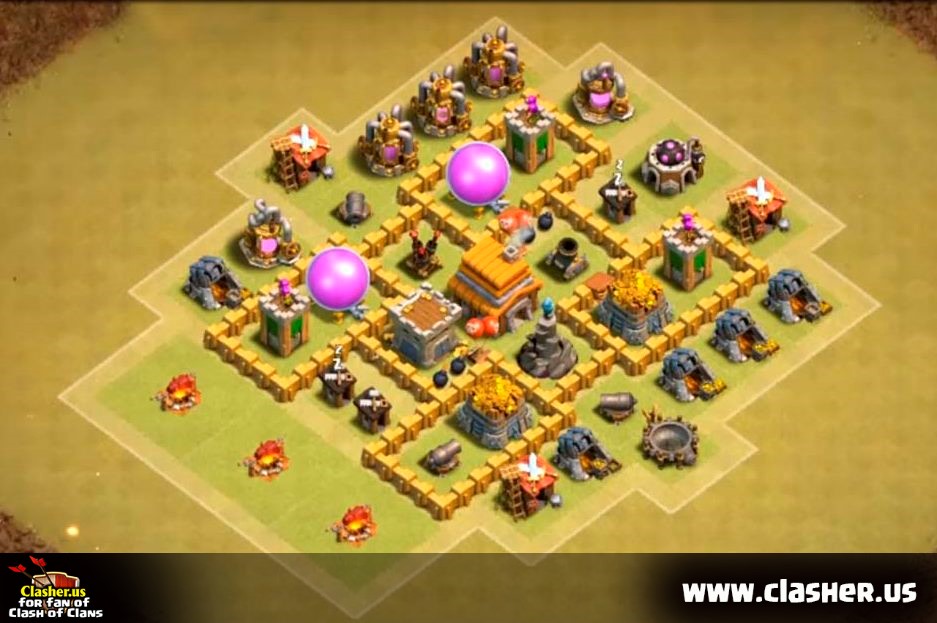 Town Hall 5 - WAR Base Map #3 - Clash of Clans Clasher.us.