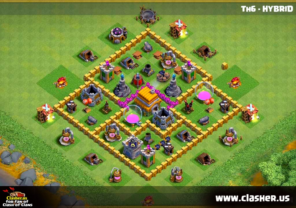 Town Hall 6 - WAR Base Map #2 - Clash of Clans Clasher.us.