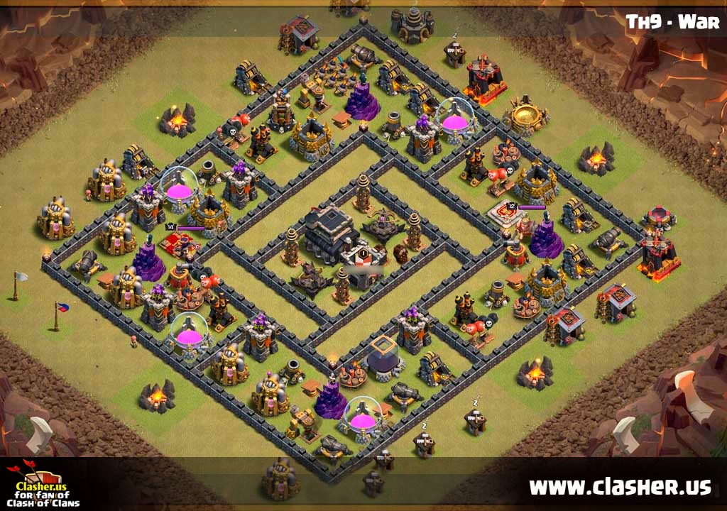 Town Hall 9 - WAR Base Map #34 - Clash of Clans | Clasher.us